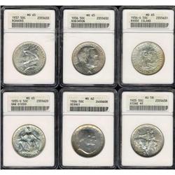 Lot of Six Commemorative Silver Half Dollars