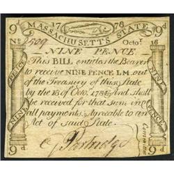 Massachusetts. 9 Pence Colonial currency