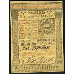 Pennsylvania. 15 Shillings Colonial currency