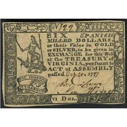 Virginia. 6 Spanish Milled Dollars Colonial currency