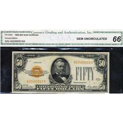F-2404. 1928. $50 Gold Certificate. CGA Gem Uncirculate
