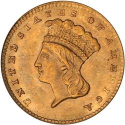 1856 $1 Gold Indian. Slanting 5 PCGS MS63