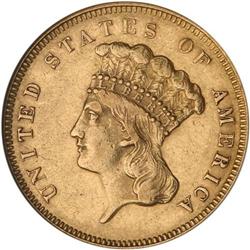 1855 $3 Gold ANACS AU50