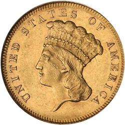 1863 $3 Gold ANACS AU58 Details Damaged