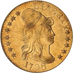 1798 $5 Bust. Lg Eagle, Large 8, 13 Stars PCGS AU53