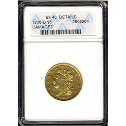 1838-D $5 Classic Head ANACS EF40 Details Damaged