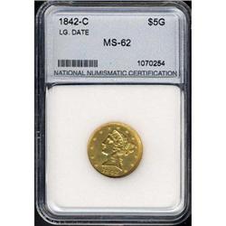 1842-C $5 Liberty. Lg Date