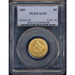 1851 $5 Liberty PCGS AU53