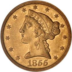 1855-C $5 Liberty NGC AU58