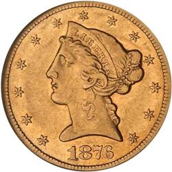 1876-CC $5 Liberty NCS XF Details Reverse Damage