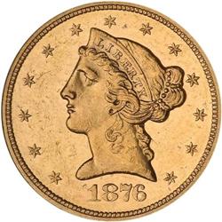 1876-S $5 Liberty ANACS MS60 PL