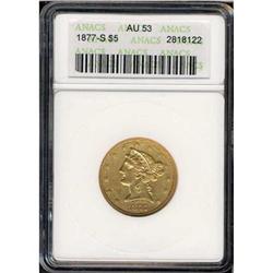 1877-S $5 Liberty ANACS AU53