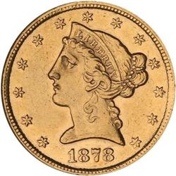 1878-CC $5 Liberty ANACS AU55