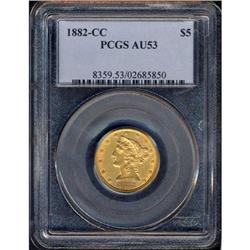 1882-CC $5 Liberty PCGS AU53