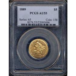 1889 $5 Liberty PCGS AU55
