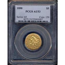 1890 $5 Liberty PCGS AU53