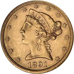 1891-CC $5 Liberty PCGS MS63