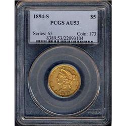1894-S $5 Liberty PCGS AU53