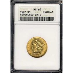 1907 $5 Liberty ANACS MS64