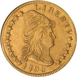 1795 $10 Bust. 13 Leaves, Taraszka-1, ANACS AU50