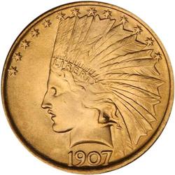 1907 $10 Indian. No Periods NGC MS67