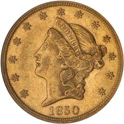 1850 $20 Liberty NGC AU50