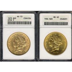 Lot of Two Liberty Head Double Eagles: 1873 and 1904
