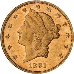 1891 $20 Liberty NGC AU58