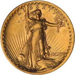 1907 $20 St. Gaudens. High Relief, Wire Rim PCGS MS65