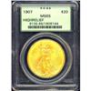 Image 3 : 1907 $20 St. Gaudens. High Relief, Wire Rim PCGS MS65