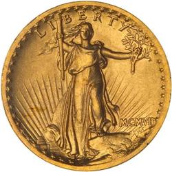 1907 $20 St. Gaudens. High Relief, Wire Rim PCGS MS63