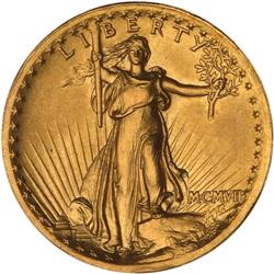 1907 $20 St. Gaudens. High Relief, Wire Rim ANACS MS60
