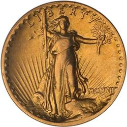 1907 $20 St. Gaudens. High Relief, Flat Rim PCGS EF40
