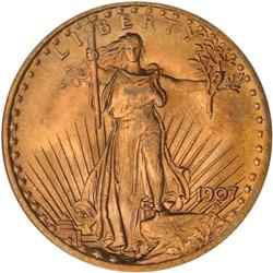 1907 $20 St. Gaudens. Flat Relief PCGS MS65