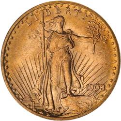 1908 $20 St. Gaudens. No Motto NGC MS65