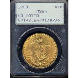 1908 $20 St. Gaudens. No Motto PCGS MS64