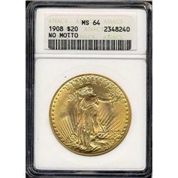 1908 $20 St. Gaudens. No Motto ANACS MS64