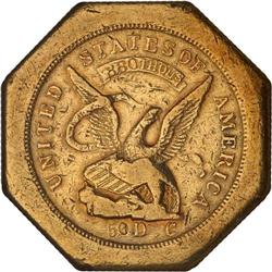 1851 U.S. Assay Office $50 slug 887 THOUS. Lettered