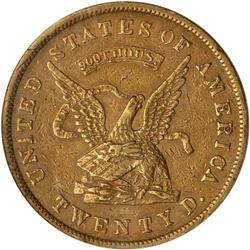 1853 U.S. Assay Office $20 Gold, 900 THOUS NGC AU55