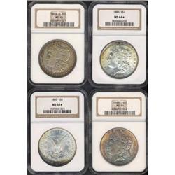 Lot of Four Toned Morgan Dollars