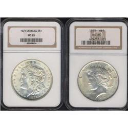 Lot of Two Silver Dollars both NGC MS65
