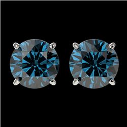 2.14 ctw Certified Intense Blue Diamond Stud Earrings 10k White Gold