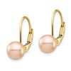 Image 2 : 14k Yellow Gold Pink Round Pearl Leverback Earrings - 6-7 mm