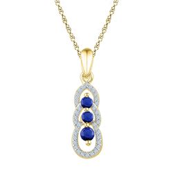 10kt Yellow Gold Round Lab-Created Blue Sapphire 3-stone Pendant 1/2 Cttw