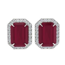 10.40 ctw Ruby & Micro Pave VS/SI Diamond Earrings 18k White Gold