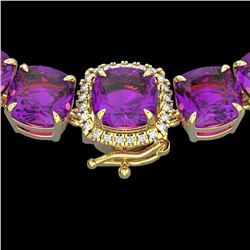 116 ctw Amethyst & VS/SI Diamond Halo Micro Necklace 14k Yellow Gold