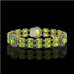 18.66 ctw Peridot & Diamond Bracelet 14K Yellow Gold