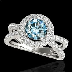 2.01 ctw SI Certified Fancy Blue Diamond Halo Ring 10k White Gold