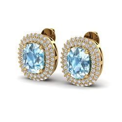 6 ctw Sky Blue Topaz & Micro Pave VS/SI Diamond Earrings 10k Yellow Gold