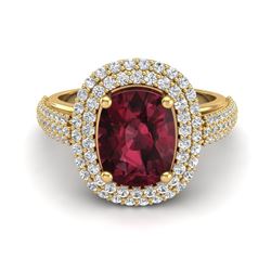 3.10 ctw Garnet & Micro Pave VS/SI Diamond Certified Ring 10k Yellow Gold